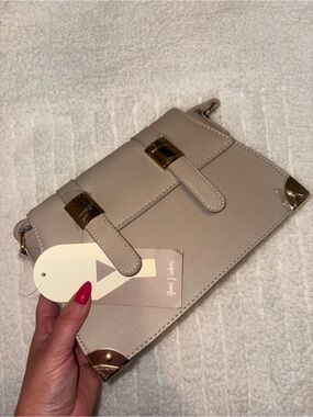 Beige Crossbody Bag with Gold Accents
